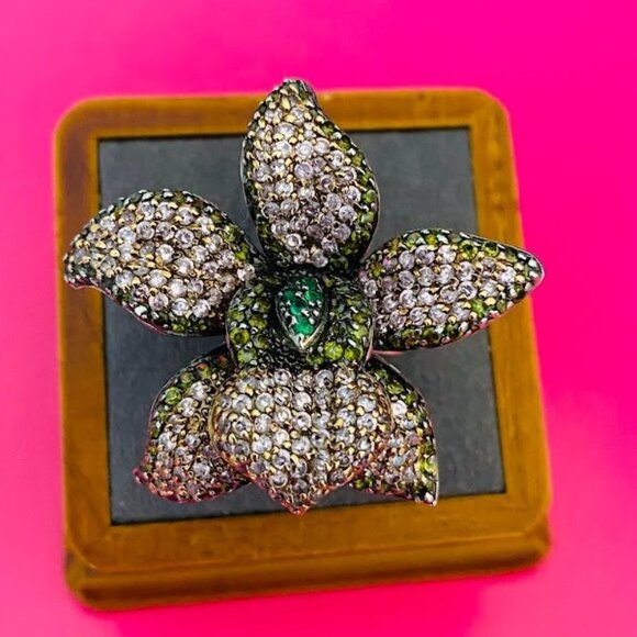 Beautiful Bling Jewelry Orchid Ring Pink Pave Crystals Size 7 - Picture 9 of 10